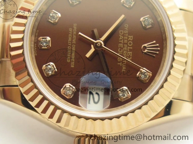 MiroTime 0412 DateJust 28mm RG BP Maker Best Edition Brown Diam Dial Fluted Bezel On RG Bracelet ETA TopPick 3441